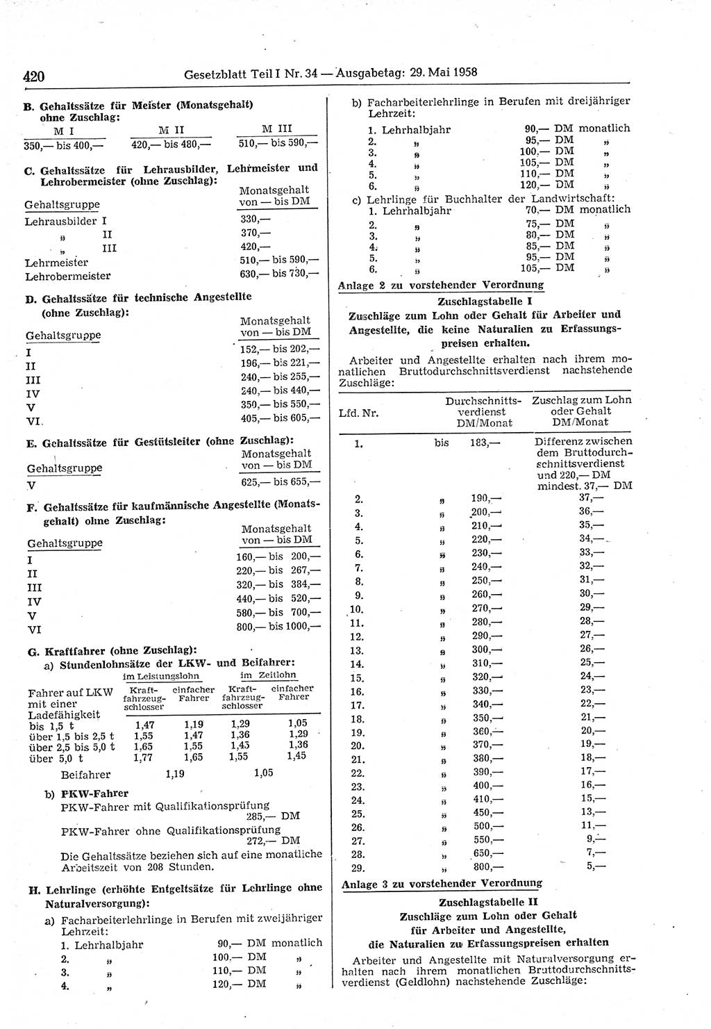 Gesetzblatt (GBl.) der Deutschen Demokratischen Republik (DDR) Teil Ⅰ 1958, Seite 420 (GBl. DDR Ⅰ 1958, S. 420)