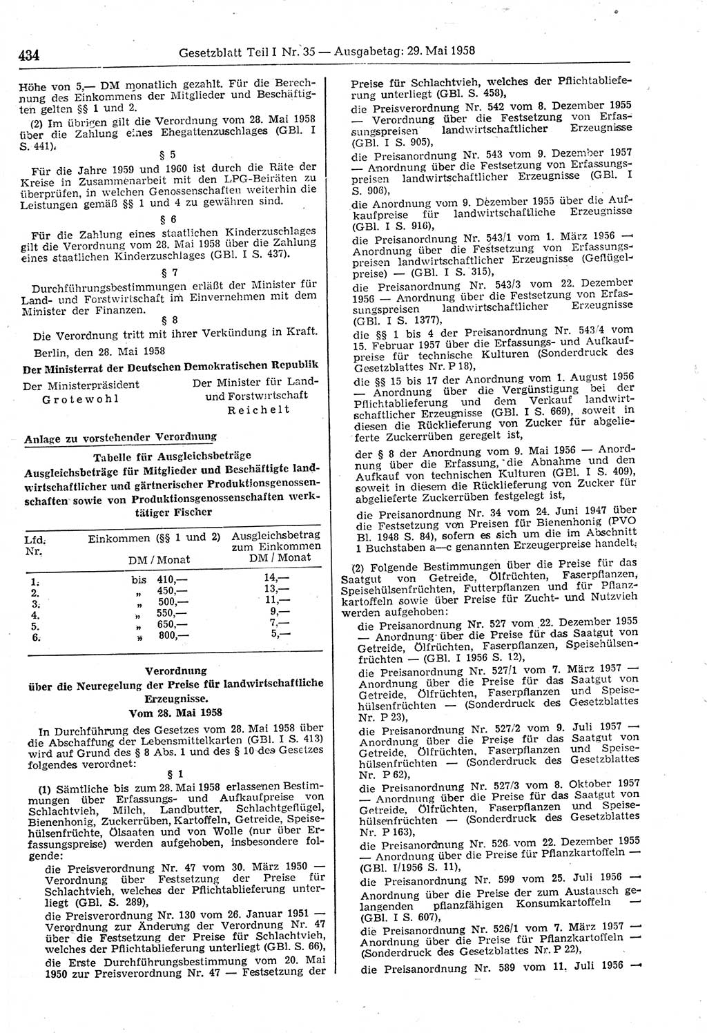 Gesetzblatt (GBl.) der Deutschen Demokratischen Republik (DDR) Teil Ⅰ 1958, Seite 434 (GBl. DDR Ⅰ 1958, S. 434)