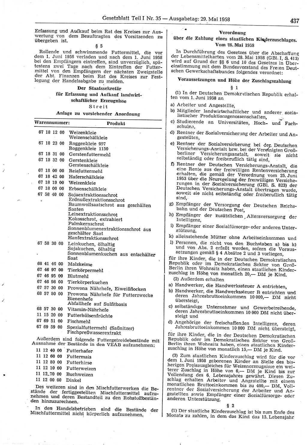 Gesetzblatt (GBl.) der Deutschen Demokratischen Republik (DDR) Teil Ⅰ 1958, Seite 437 (GBl. DDR Ⅰ 1958, S. 437)