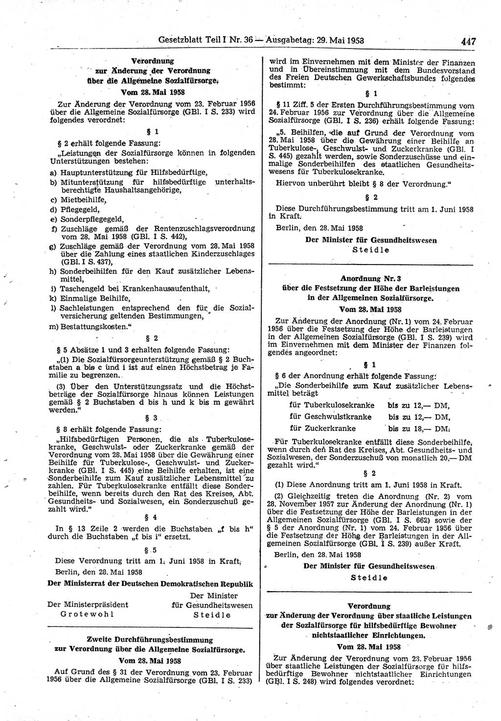 Gesetzblatt (GBl.) der Deutschen Demokratischen Republik (DDR) Teil Ⅰ 1958, Seite 447 (GBl. DDR Ⅰ 1958, S. 447)