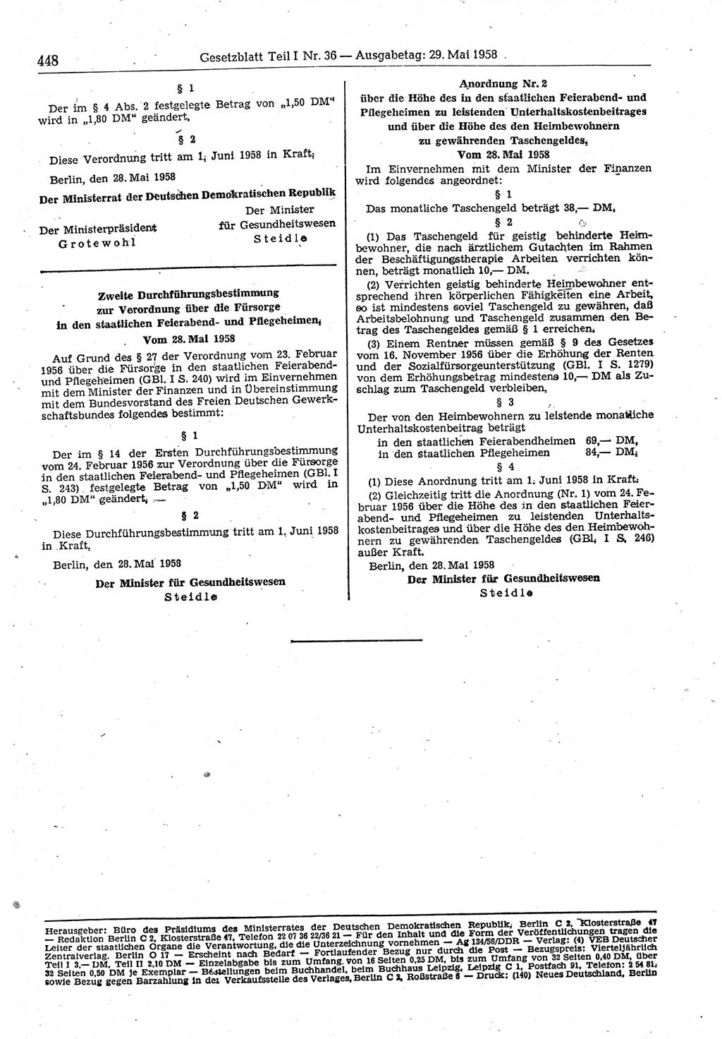 Gesetzblatt (GBl.) der Deutschen Demokratischen Republik (DDR) Teil Ⅰ 1958, Seite 448 (GBl. DDR Ⅰ 1958, S. 448)