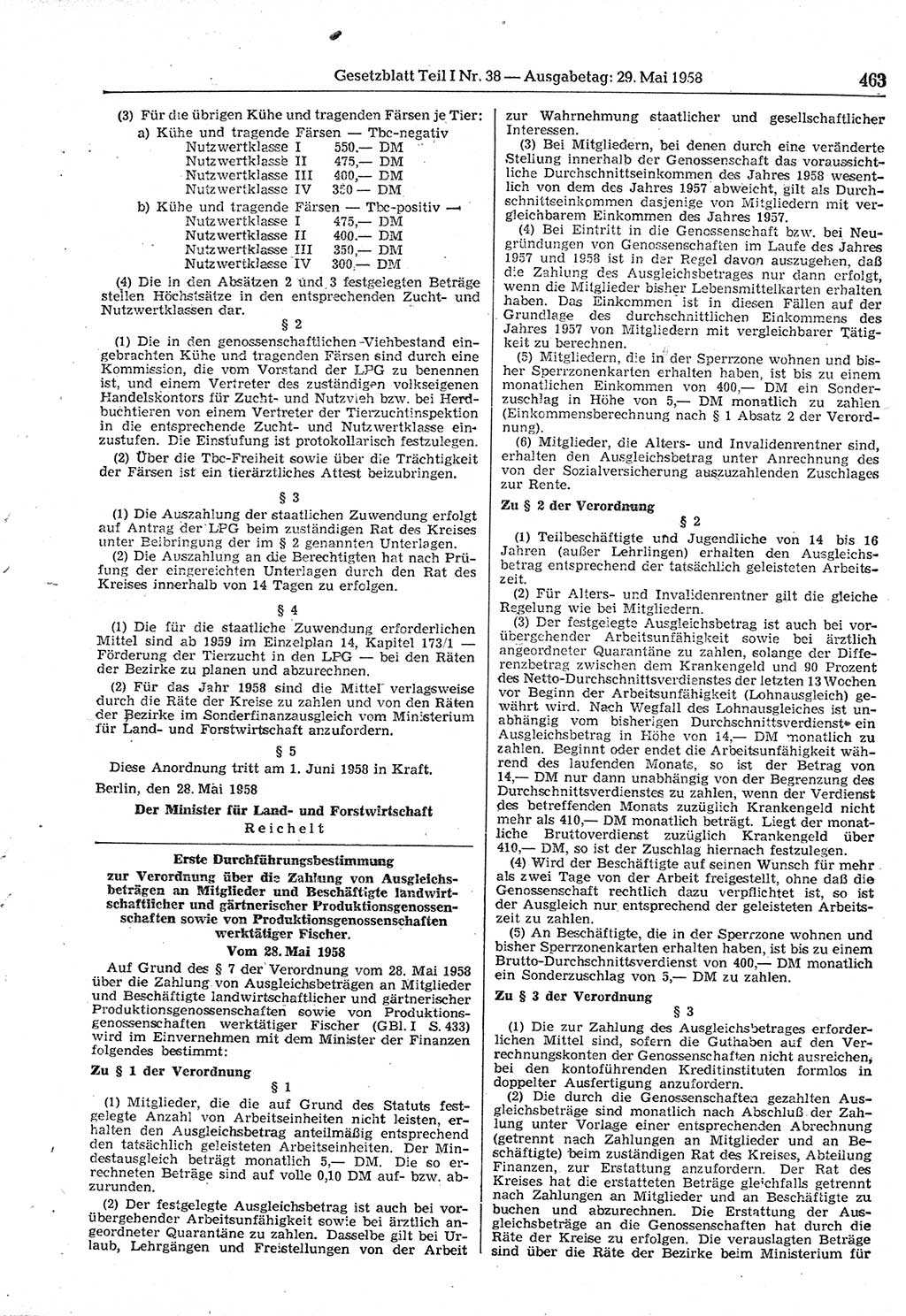 Gesetzblatt (GBl.) der Deutschen Demokratischen Republik (DDR) Teil Ⅰ 1958, Seite 463 (GBl. DDR Ⅰ 1958, S. 463)