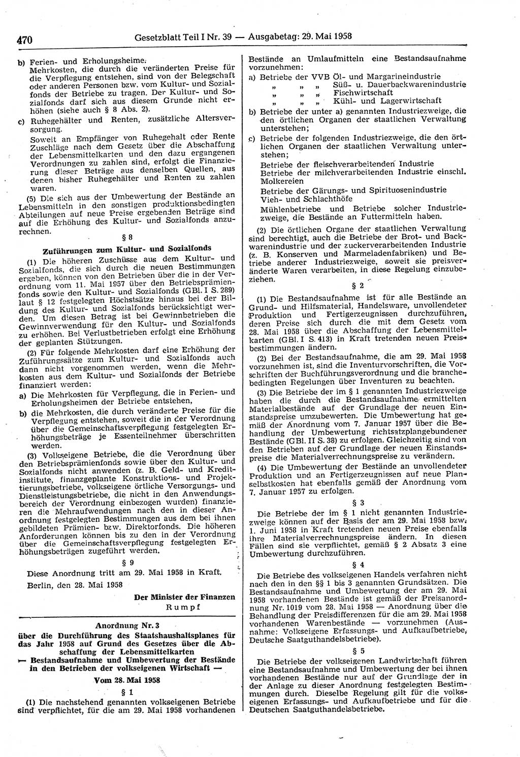 Gesetzblatt (GBl.) der Deutschen Demokratischen Republik (DDR) Teil â… 1958, Seite 470 (GBl. DDR â… 1958, S. 470)