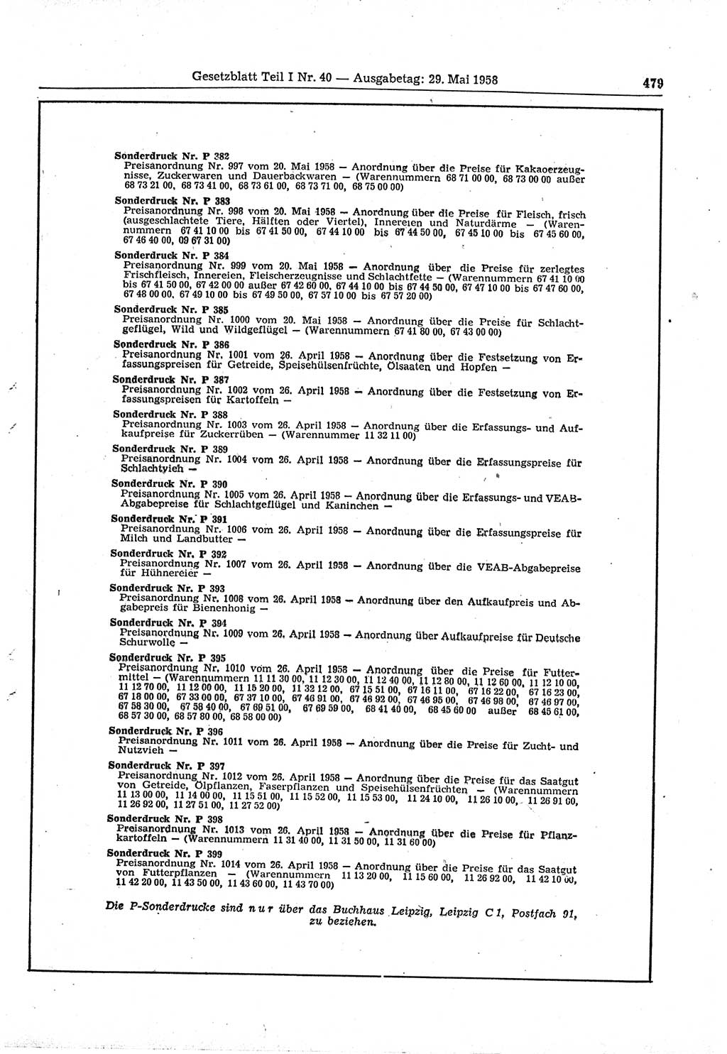Gesetzblatt (GBl.) der Deutschen Demokratischen Republik (DDR) Teil Ⅰ 1958, Seite 479 (GBl. DDR Ⅰ 1958, S. 479)