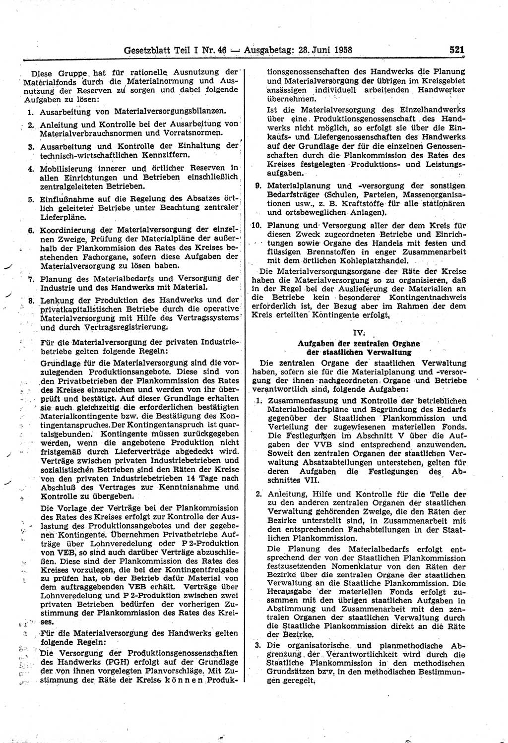 Gesetzblatt (GBl.) der Deutschen Demokratischen Republik (DDR) Teil Ⅰ 1958, Seite 521 (GBl. DDR Ⅰ 1958, S. 521)