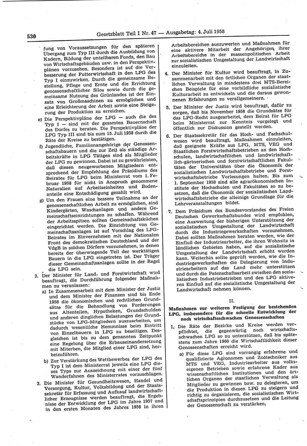 Gesetzblatt (GBl.) der Deutschen Demokratischen Republik (DDR) Teil Ⅰ 1958, Seite 530 (GBl. DDR Ⅰ 1958, S. 530)