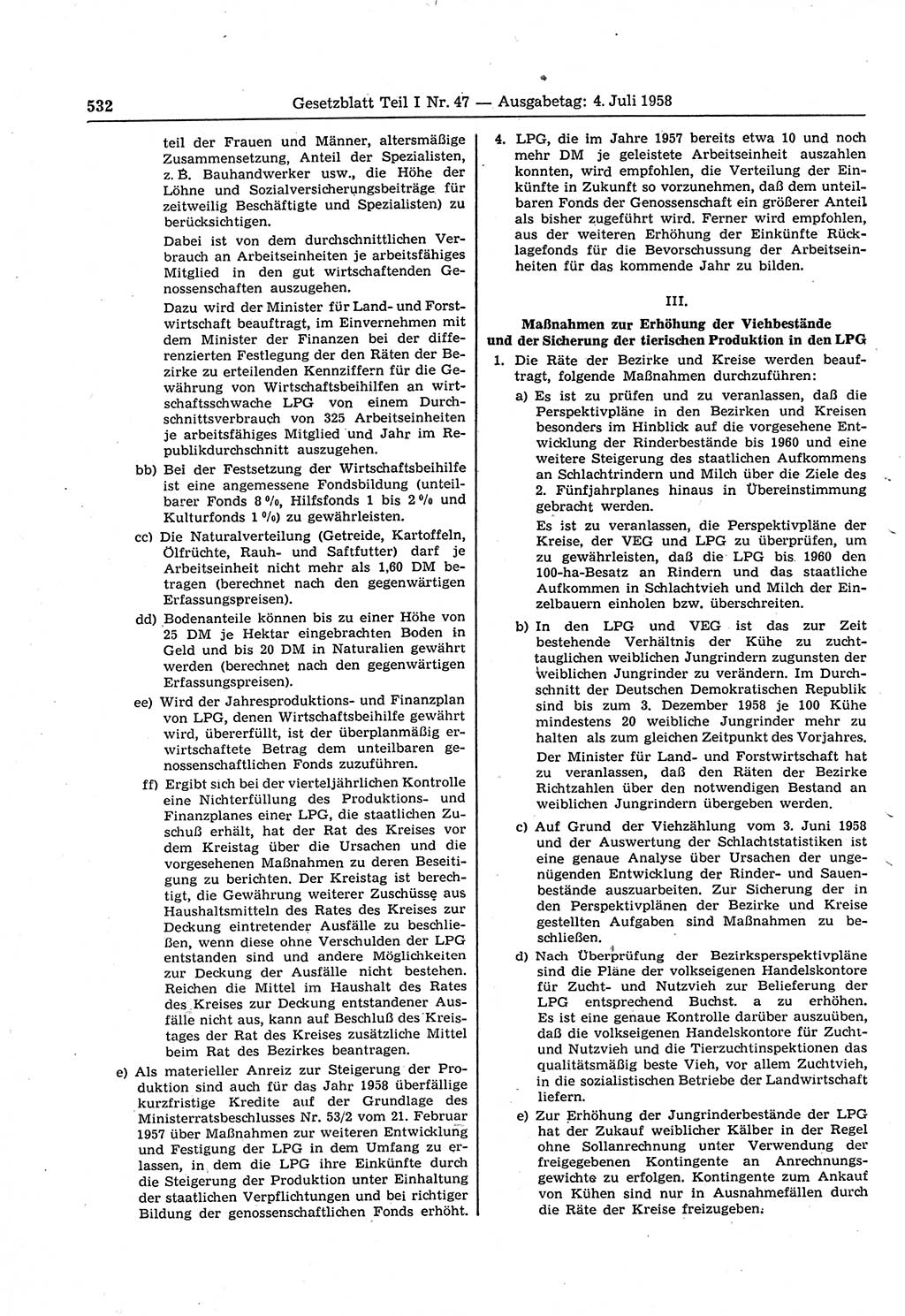 Gesetzblatt (GBl.) der Deutschen Demokratischen Republik (DDR) Teil Ⅰ 1958, Seite 532 (GBl. DDR Ⅰ 1958, S. 532)