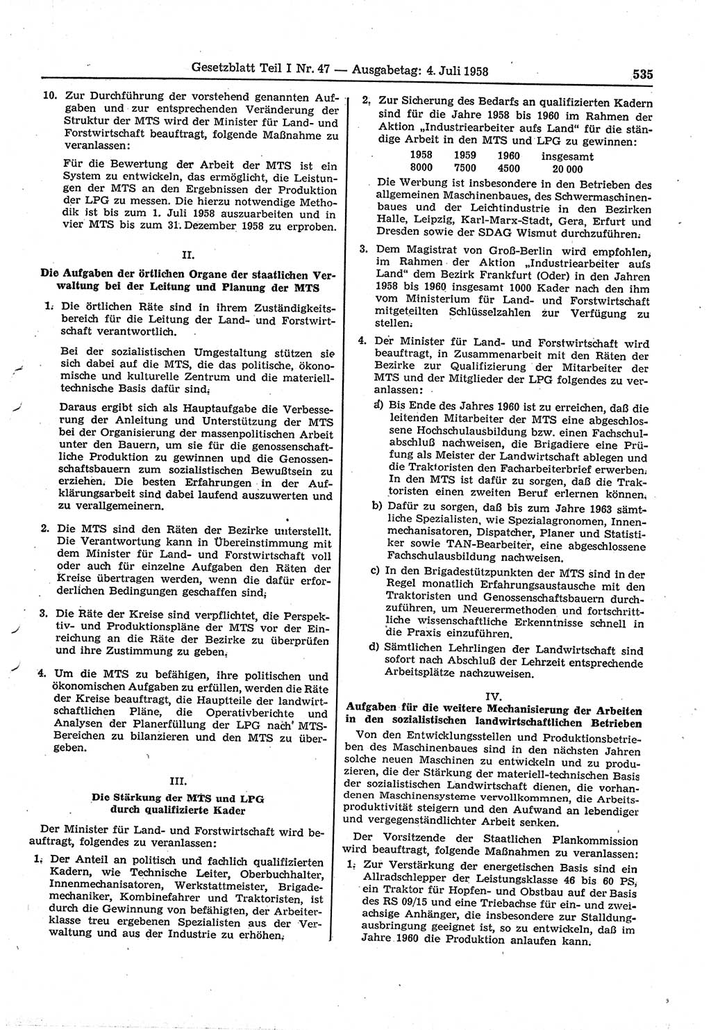 Gesetzblatt (GBl.) der Deutschen Demokratischen Republik (DDR) Teil Ⅰ 1958, Seite 535 (GBl. DDR Ⅰ 1958, S. 535)