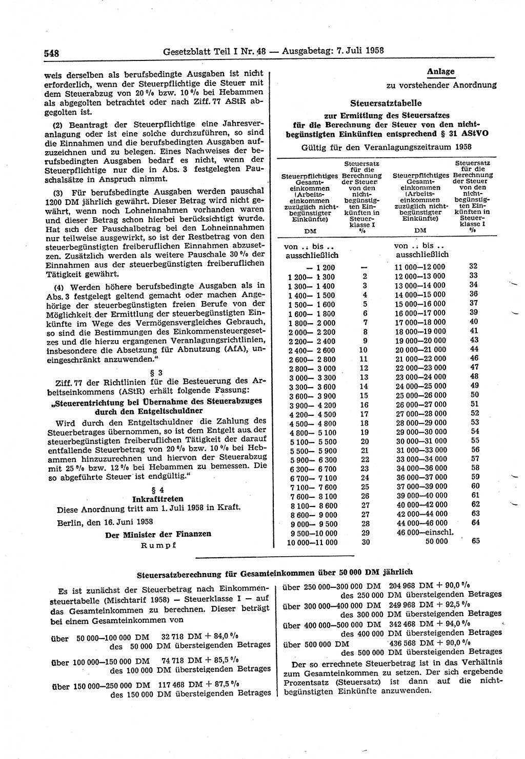 Gesetzblatt (GBl.) der Deutschen Demokratischen Republik (DDR) Teil Ⅰ 1958, Seite 548 (GBl. DDR Ⅰ 1958, S. 548)
