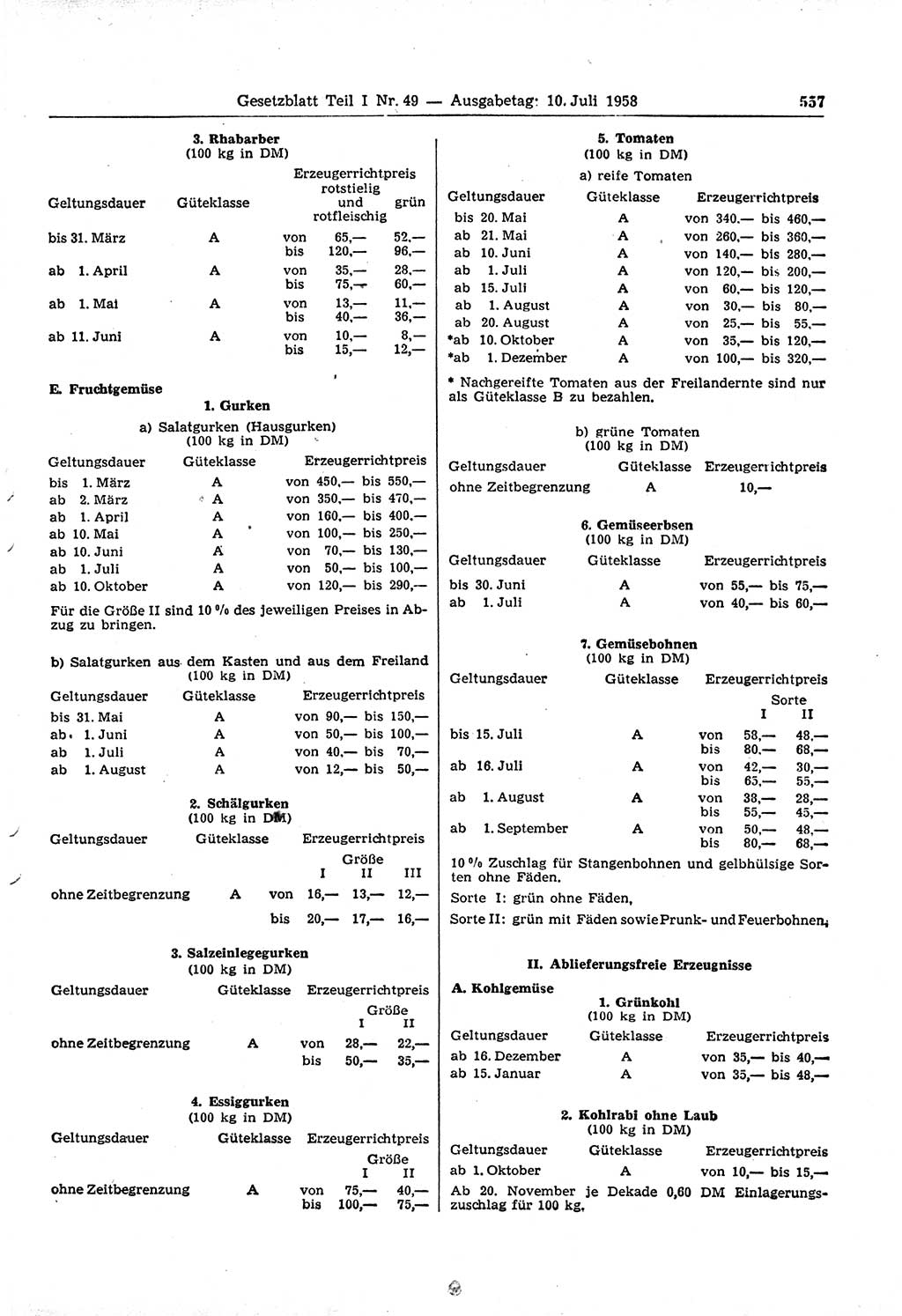 Gesetzblatt (GBl.) der Deutschen Demokratischen Republik (DDR) Teil Ⅰ 1958, Seite 557 (GBl. DDR Ⅰ 1958, S. 557)