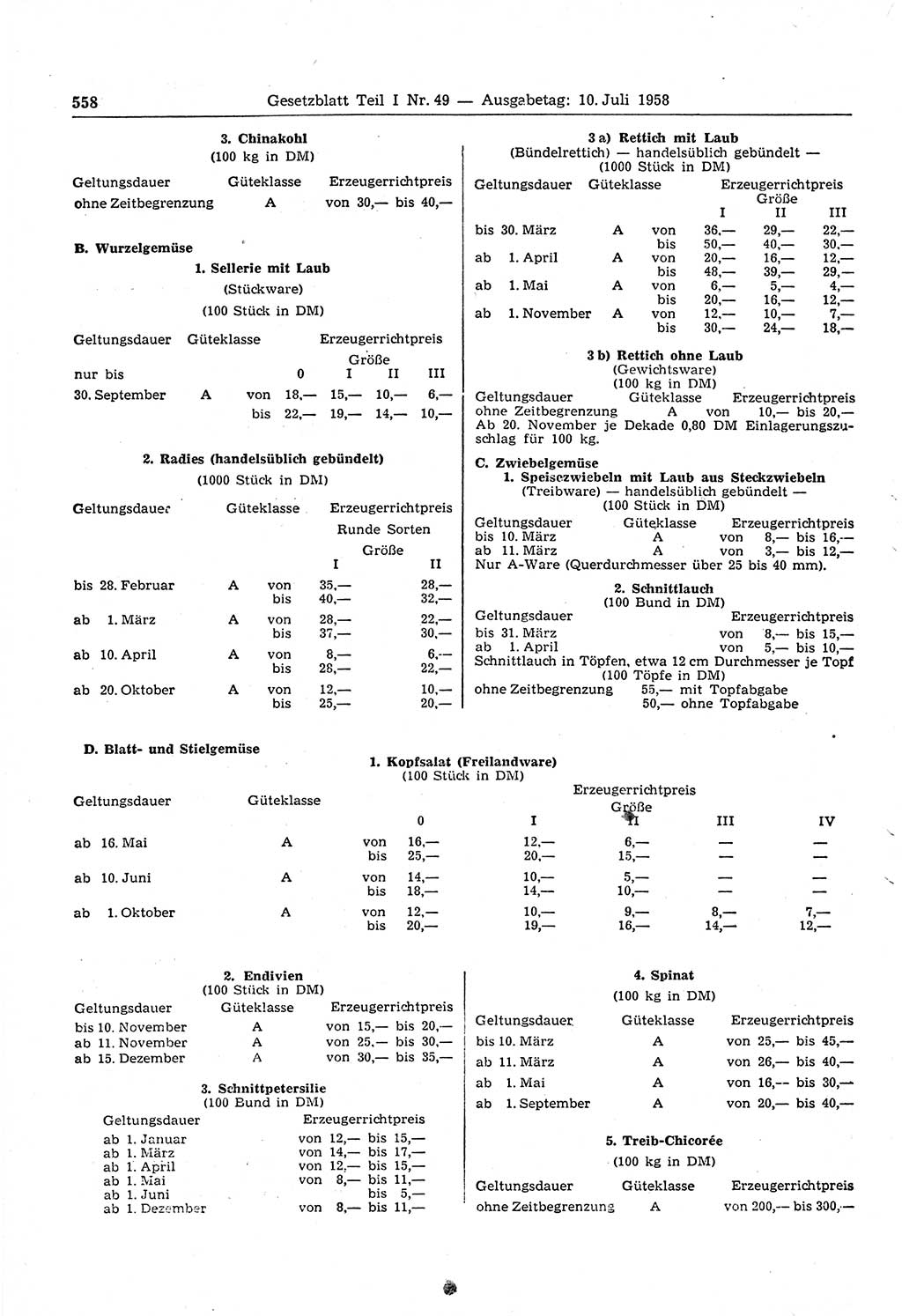 Gesetzblatt (GBl.) der Deutschen Demokratischen Republik (DDR) Teil Ⅰ 1958, Seite 558 (GBl. DDR Ⅰ 1958, S. 558)