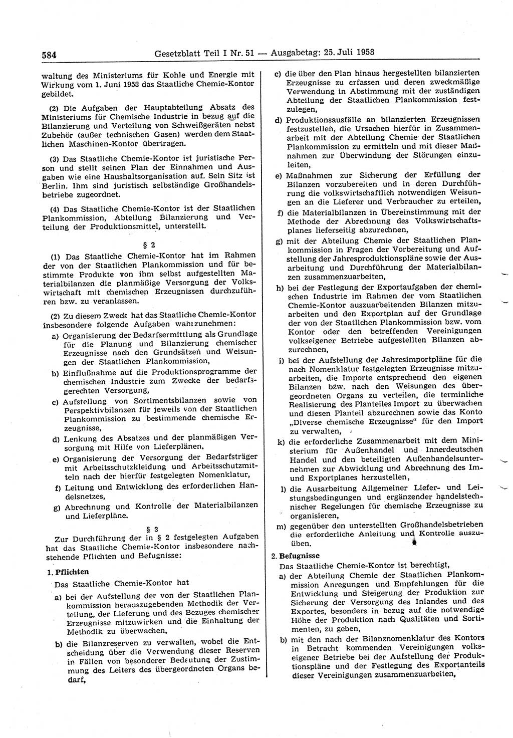Gesetzblatt (GBl.) der Deutschen Demokratischen Republik (DDR) Teil Ⅰ 1958, Seite 584 (GBl. DDR Ⅰ 1958, S. 584)