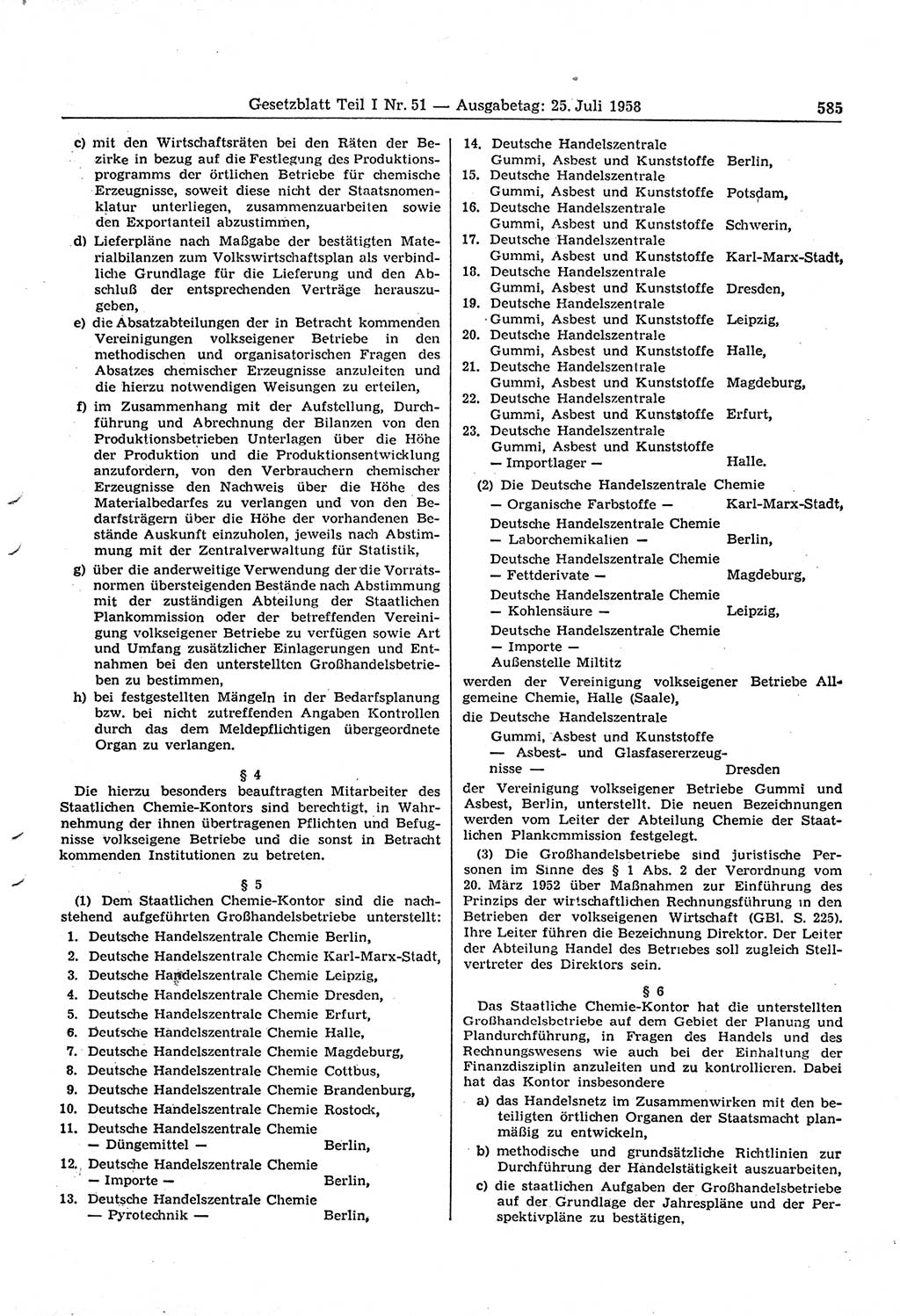 Gesetzblatt (GBl.) der Deutschen Demokratischen Republik (DDR) Teil Ⅰ 1958, Seite 585 (GBl. DDR Ⅰ 1958, S. 585)