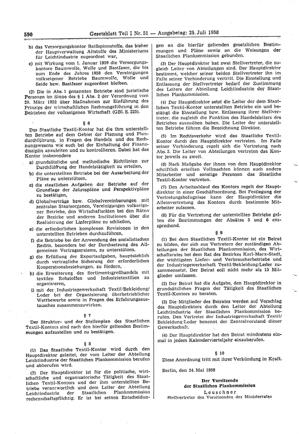 Gesetzblatt (GBl.) der Deutschen Demokratischen Republik (DDR) Teil Ⅰ 1958, Seite 590 (GBl. DDR Ⅰ 1958, S. 590)