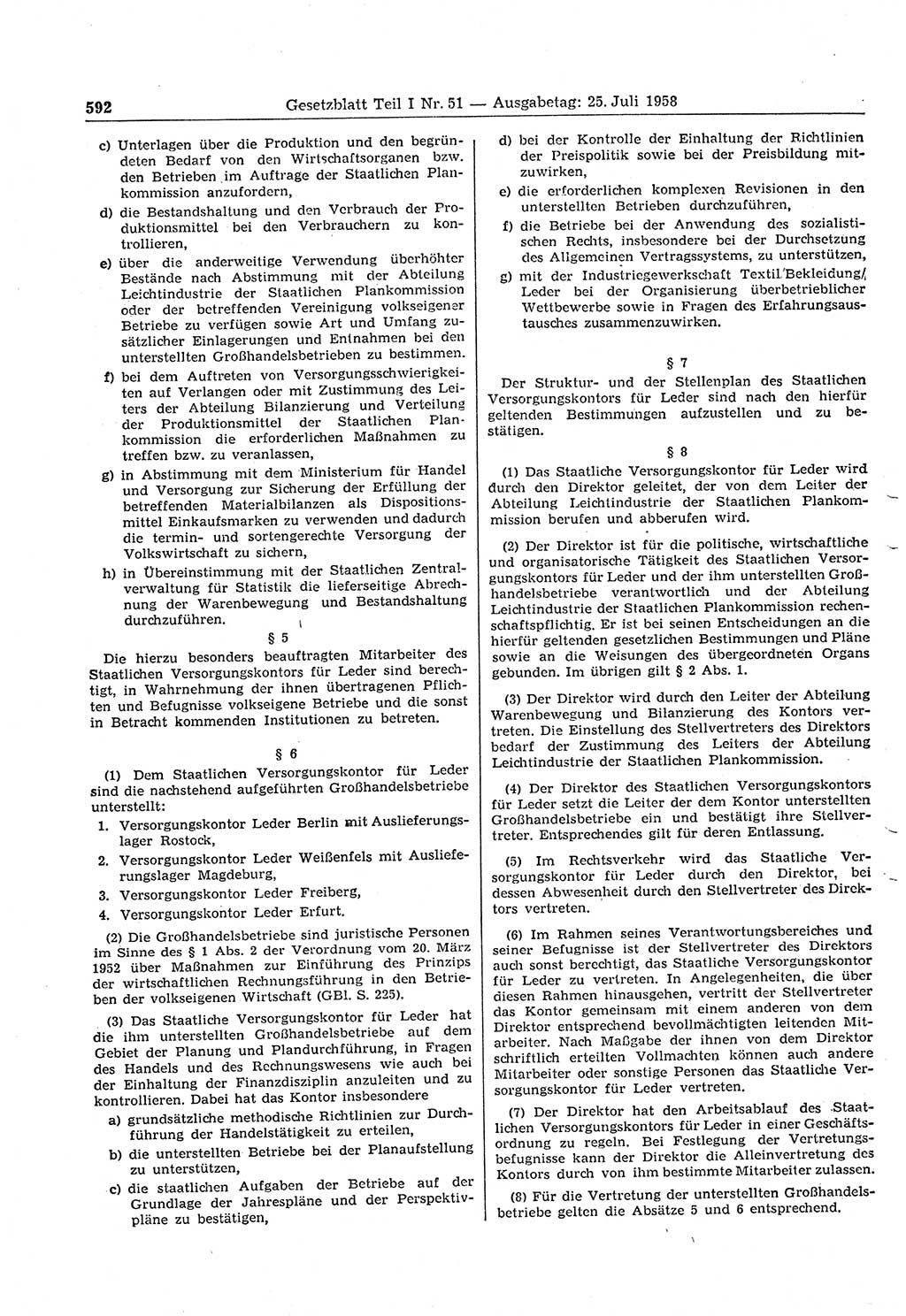 Gesetzblatt (GBl.) der Deutschen Demokratischen Republik (DDR) Teil Ⅰ 1958, Seite 592 (GBl. DDR Ⅰ 1958, S. 592)