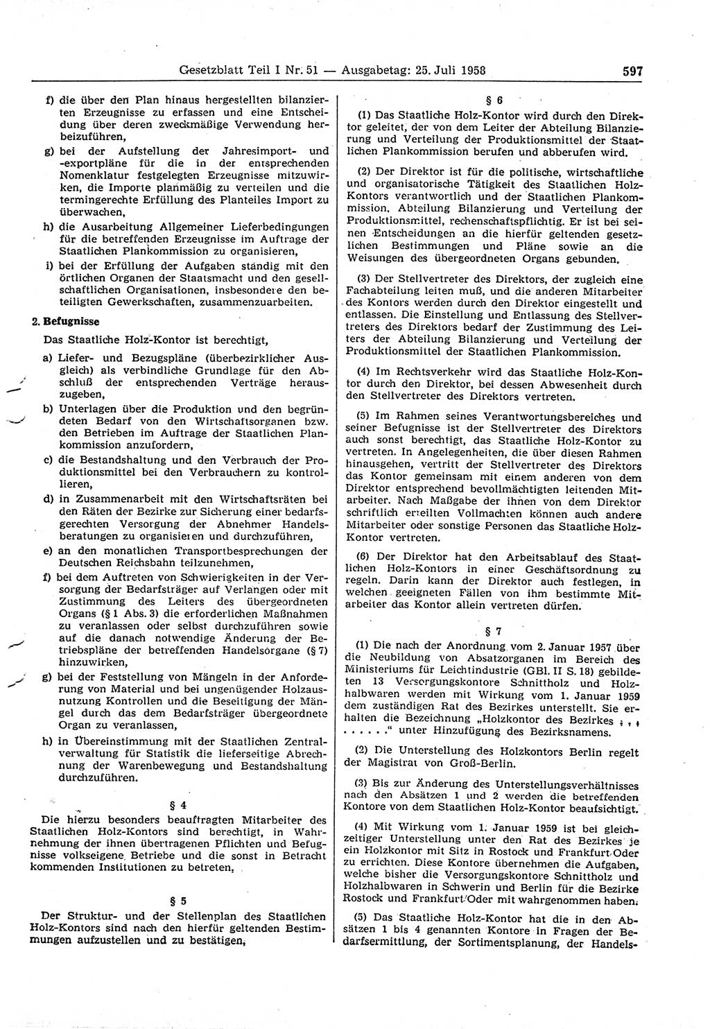 Gesetzblatt (GBl.) der Deutschen Demokratischen Republik (DDR) Teil Ⅰ 1958, Seite 597 (GBl. DDR Ⅰ 1958, S. 597)
