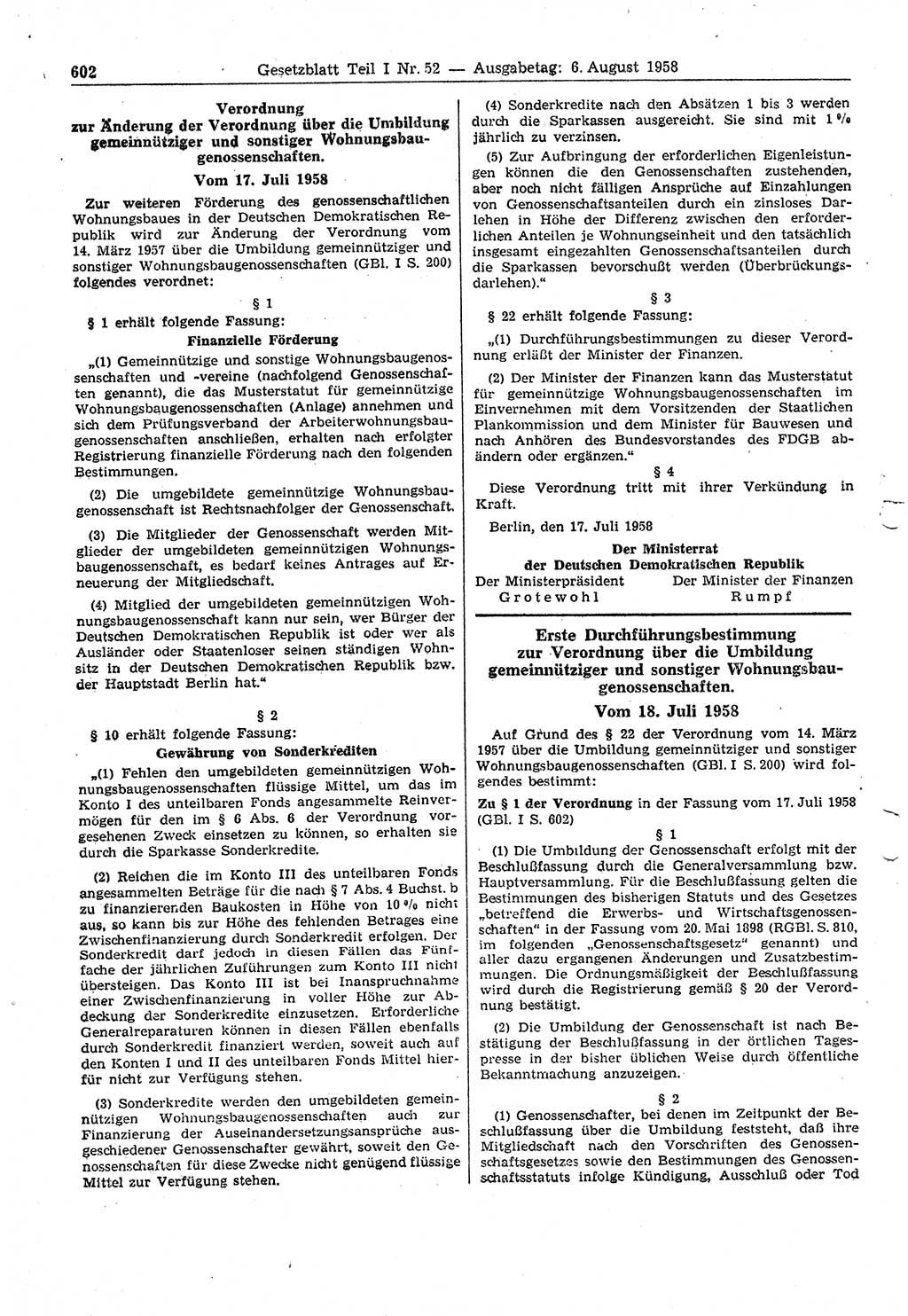 Gesetzblatt (GBl.) der Deutschen Demokratischen Republik (DDR) Teil Ⅰ 1958, Seite 602 (GBl. DDR Ⅰ 1958, S. 602)