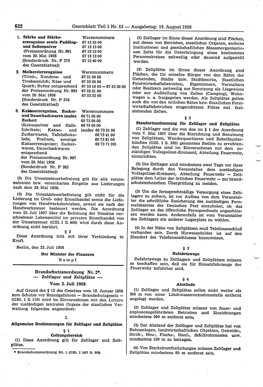 Gesetzblatt (GBl.) der Deutschen Demokratischen Republik (DDR) Teil Ⅰ 1958, Seite 622 (GBl. DDR Ⅰ 1958, S. 622)