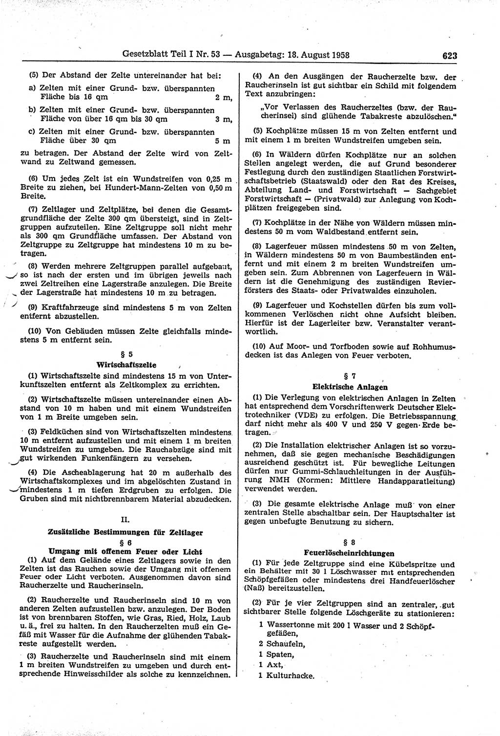 Gesetzblatt (GBl.) der Deutschen Demokratischen Republik (DDR) Teil Ⅰ 1958, Seite 623 (GBl. DDR Ⅰ 1958, S. 623)