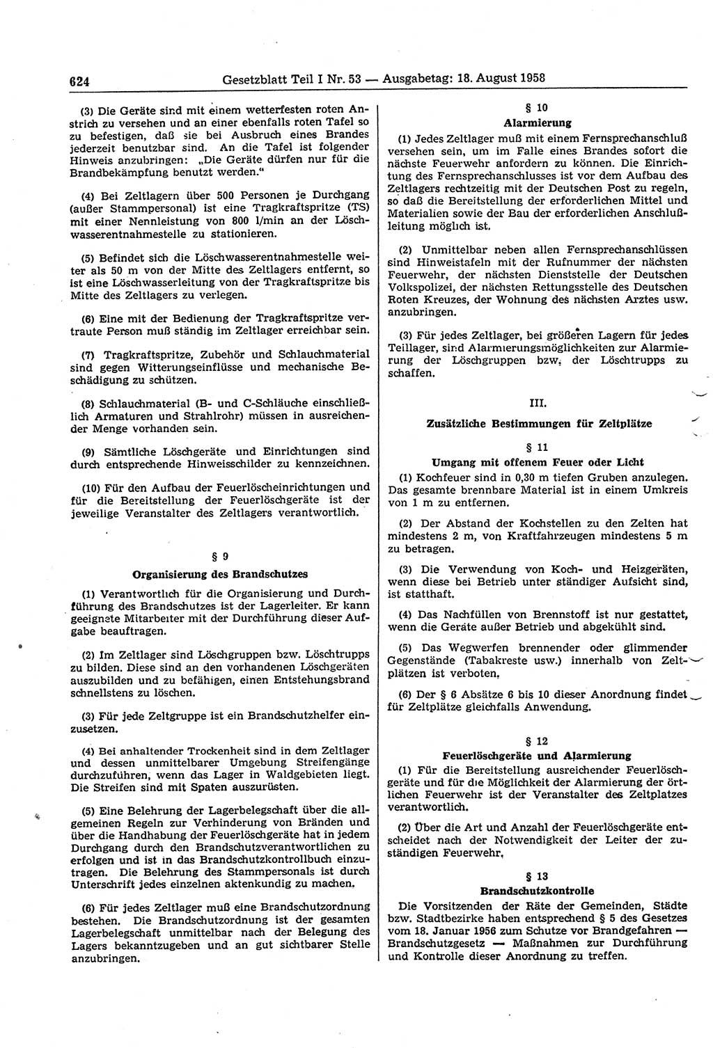 Gesetzblatt (GBl.) der Deutschen Demokratischen Republik (DDR) Teil Ⅰ 1958, Seite 624 (GBl. DDR Ⅰ 1958, S. 624)