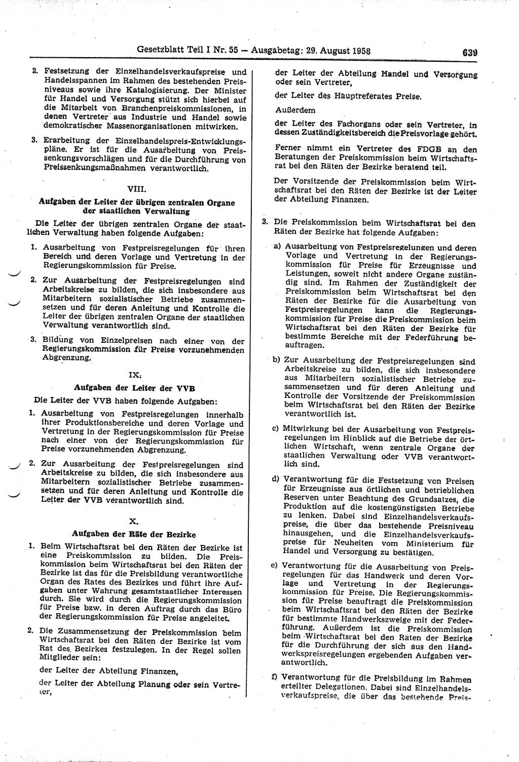 Gesetzblatt (GBl.) der Deutschen Demokratischen Republik (DDR) Teil Ⅰ 1958, Seite 639 (GBl. DDR Ⅰ 1958, S. 639)