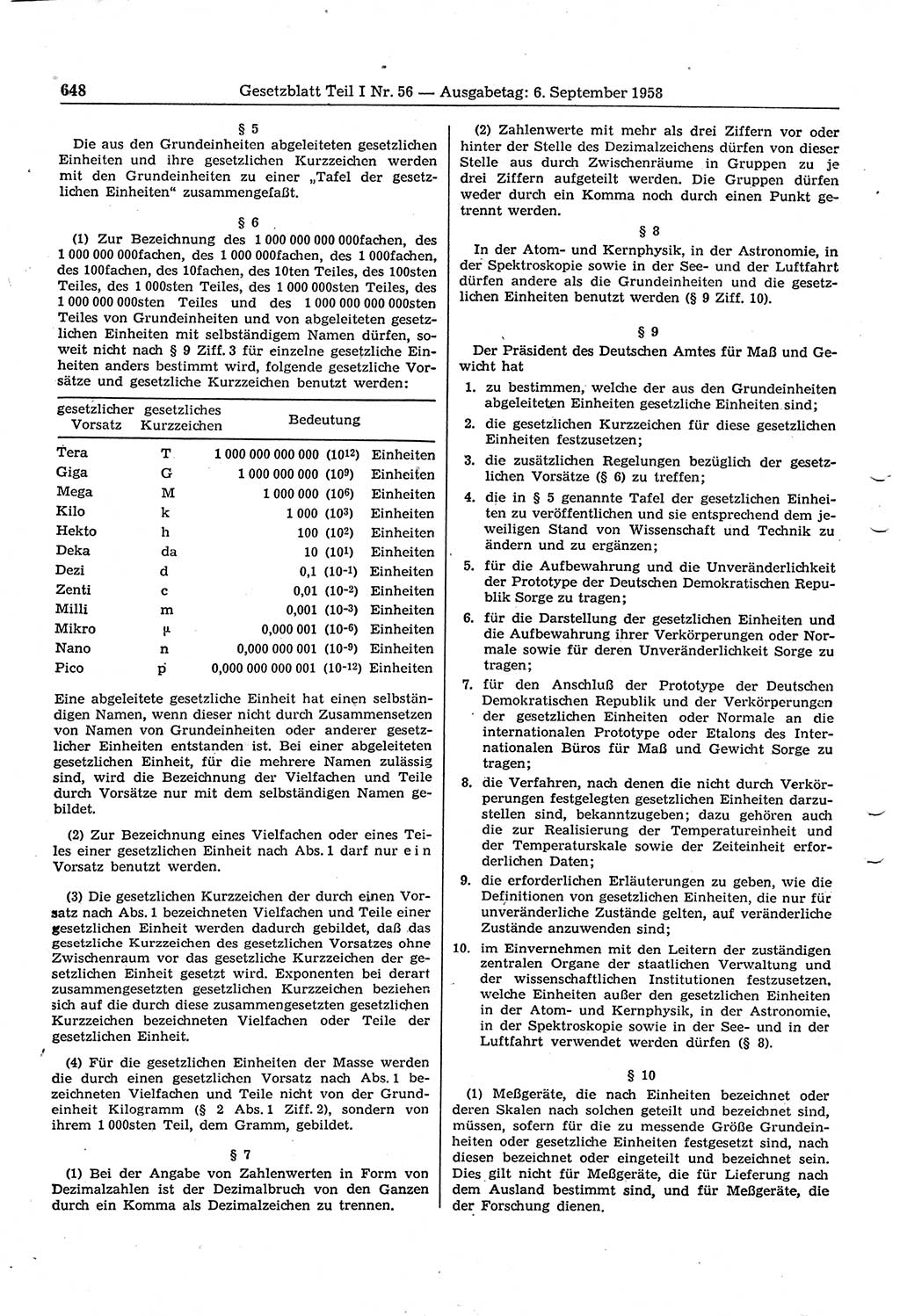 Gesetzblatt (GBl.) der Deutschen Demokratischen Republik (DDR) Teil Ⅰ 1958, Seite 648 (GBl. DDR Ⅰ 1958, S. 648)