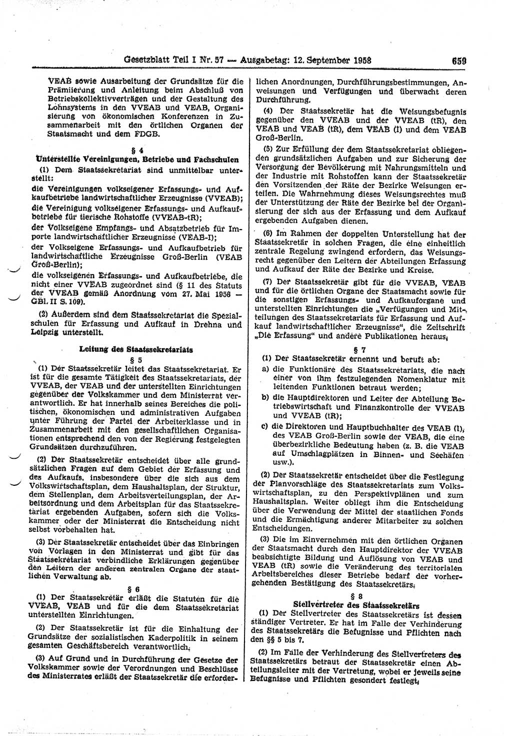 Gesetzblatt (GBl.) der Deutschen Demokratischen Republik (DDR) Teil Ⅰ 1958, Seite 659 (GBl. DDR Ⅰ 1958, S. 659)