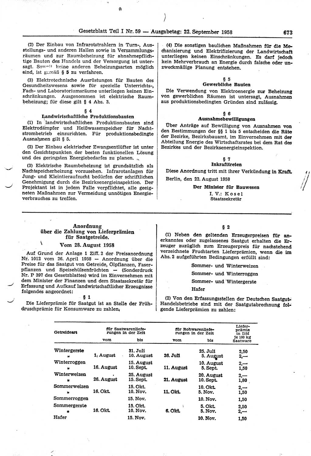 Gesetzblatt (GBl.) der Deutschen Demokratischen Republik (DDR) Teil Ⅰ 1958, Seite 673 (GBl. DDR Ⅰ 1958, S. 673)