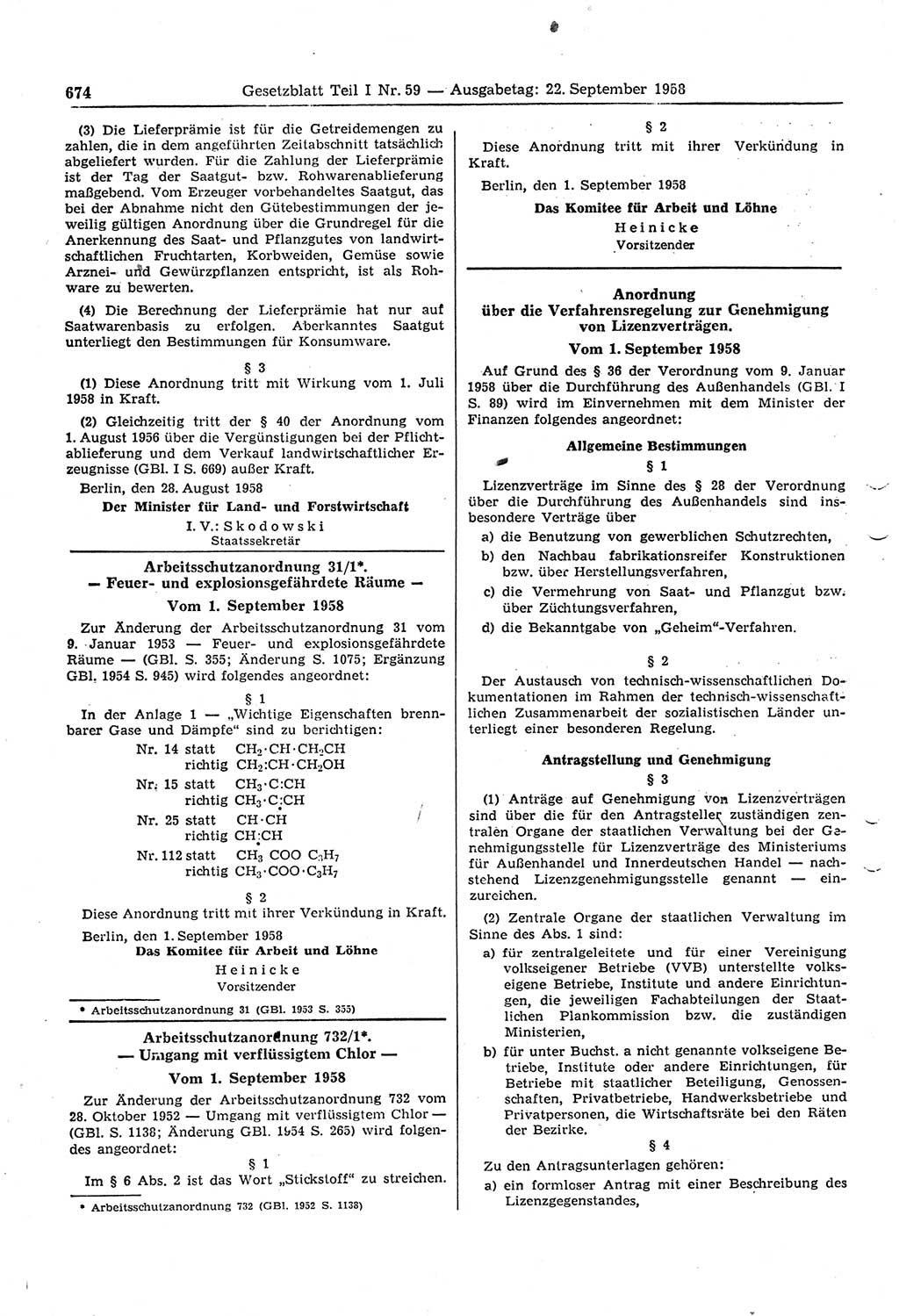 Gesetzblatt (GBl.) der Deutschen Demokratischen Republik (DDR) Teil Ⅰ 1958, Seite 674 (GBl. DDR Ⅰ 1958, S. 674)
