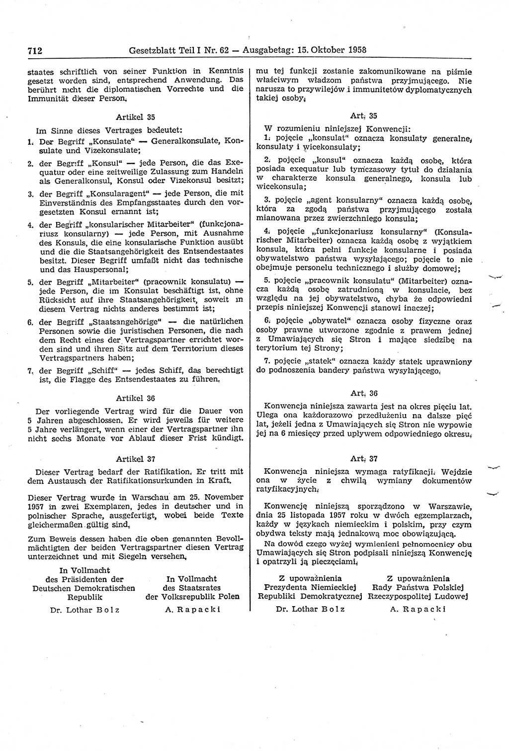 Gesetzblatt (GBl.) der Deutschen Demokratischen Republik (DDR) Teil Ⅰ 1958, Seite 712 (GBl. DDR Ⅰ 1958, S. 712)