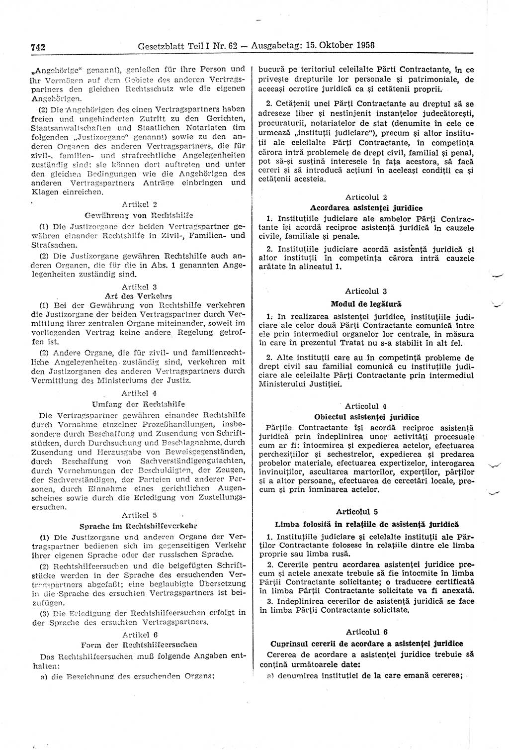 Gesetzblatt (GBl.) der Deutschen Demokratischen Republik (DDR) Teil Ⅰ 1958, Seite 742 (GBl. DDR Ⅰ 1958, S. 742)