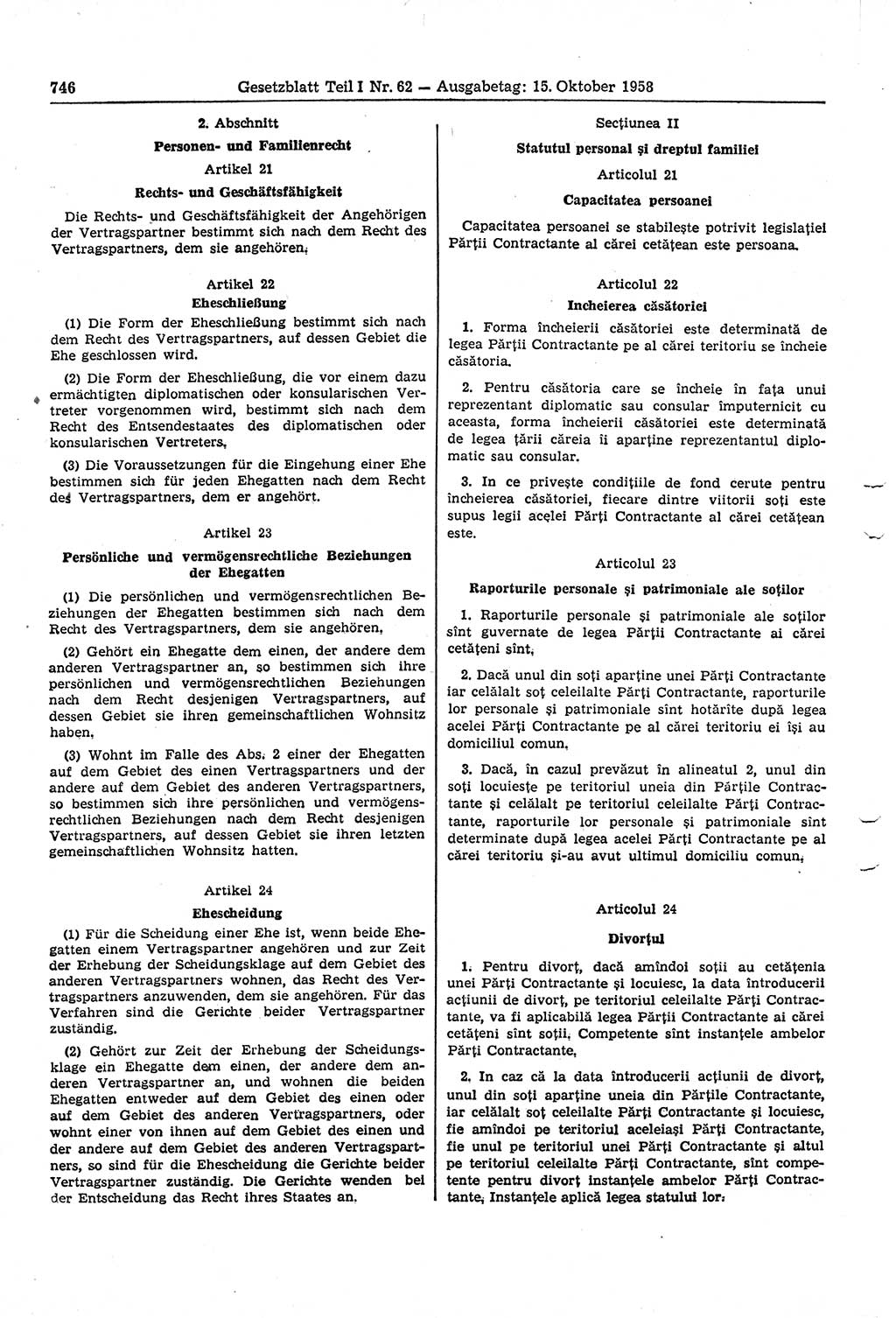 Gesetzblatt (GBl.) der Deutschen Demokratischen Republik (DDR) Teil Ⅰ 1958, Seite 746 (GBl. DDR Ⅰ 1958, S. 746)