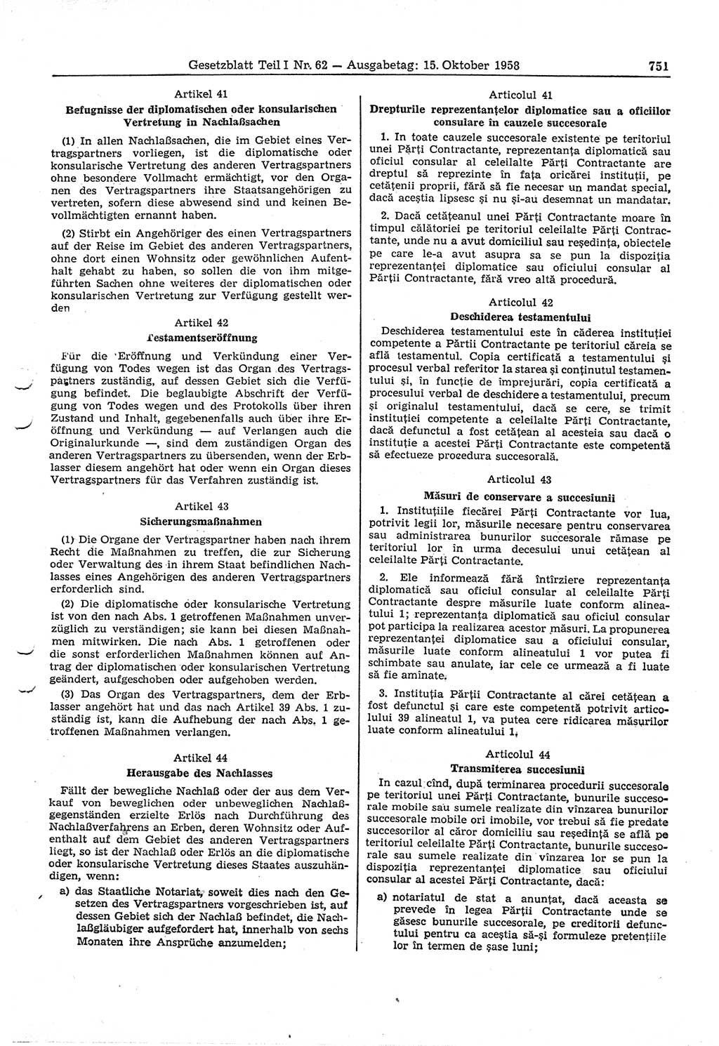 Gesetzblatt (GBl.) der Deutschen Demokratischen Republik (DDR) Teil Ⅰ 1958, Seite 751 (GBl. DDR Ⅰ 1958, S. 751)