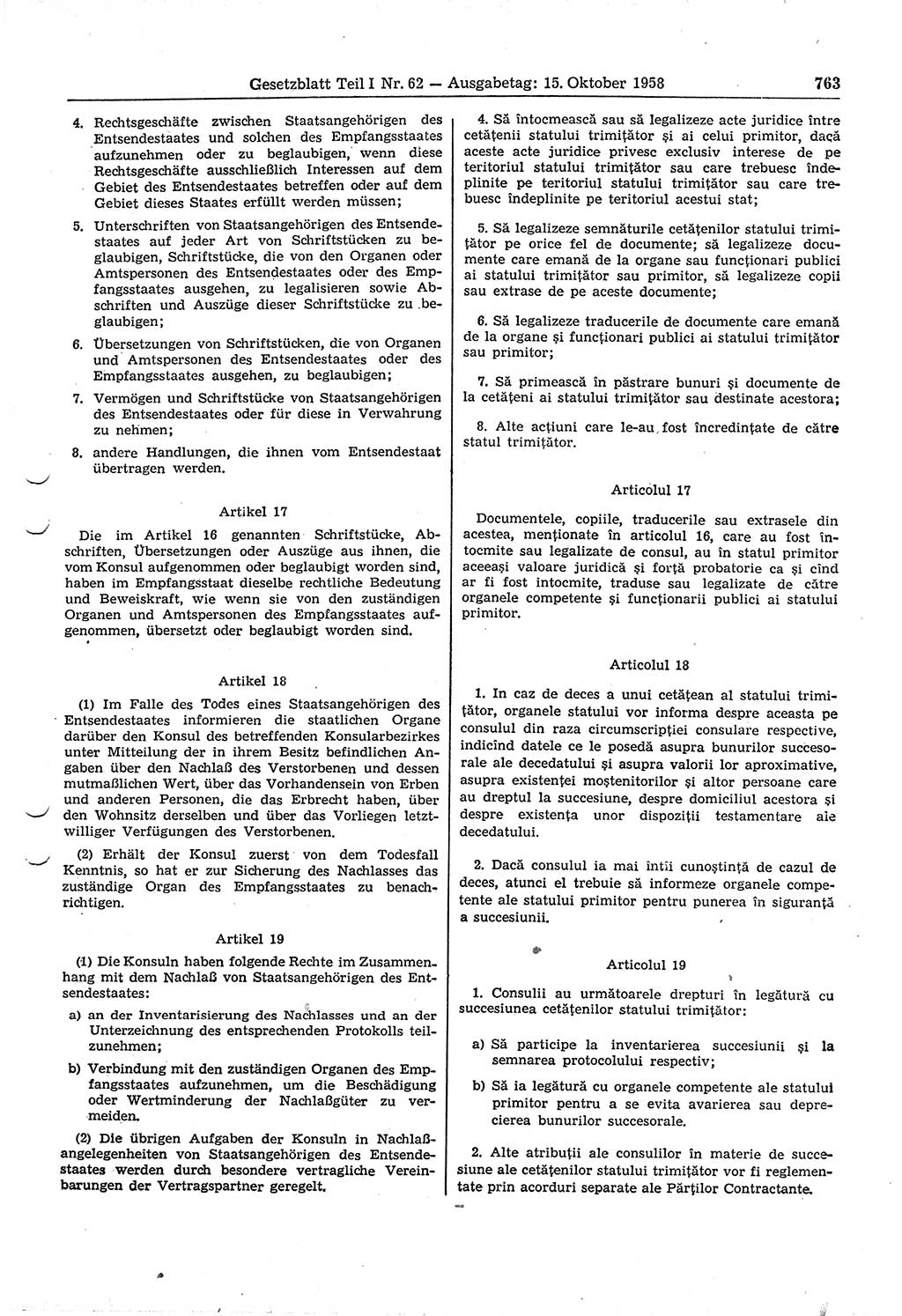 Gesetzblatt (GBl.) der Deutschen Demokratischen Republik (DDR) Teil Ⅰ 1958, Seite 763 (GBl. DDR Ⅰ 1958, S. 763)