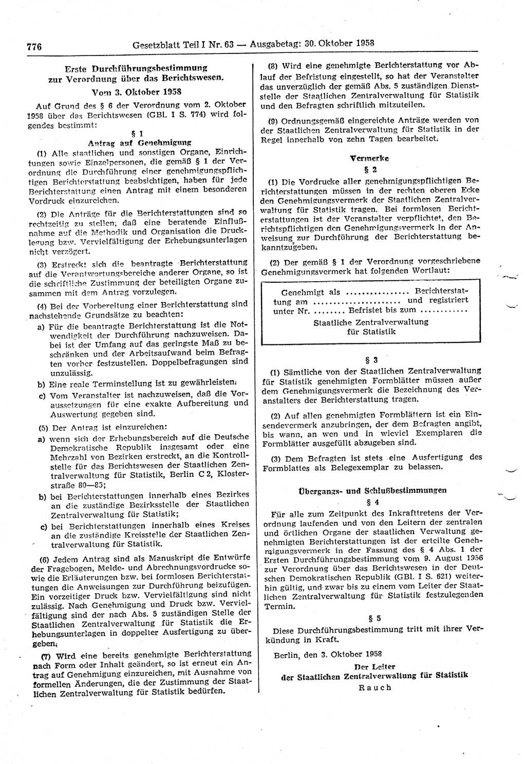 Gesetzblatt (GBl.) der Deutschen Demokratischen Republik (DDR) Teil Ⅰ 1958, Seite 776 (GBl. DDR Ⅰ 1958, S. 776)