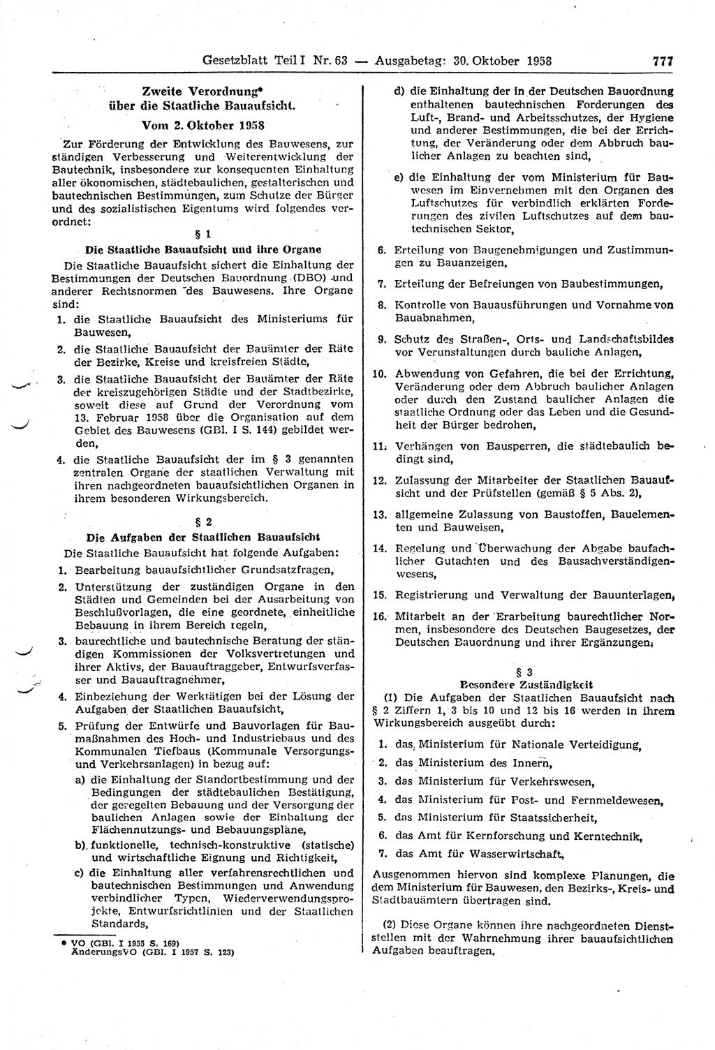 Gesetzblatt (GBl.) der Deutschen Demokratischen Republik (DDR) Teil Ⅰ 1958, Seite 777 (GBl. DDR Ⅰ 1958, S. 777)