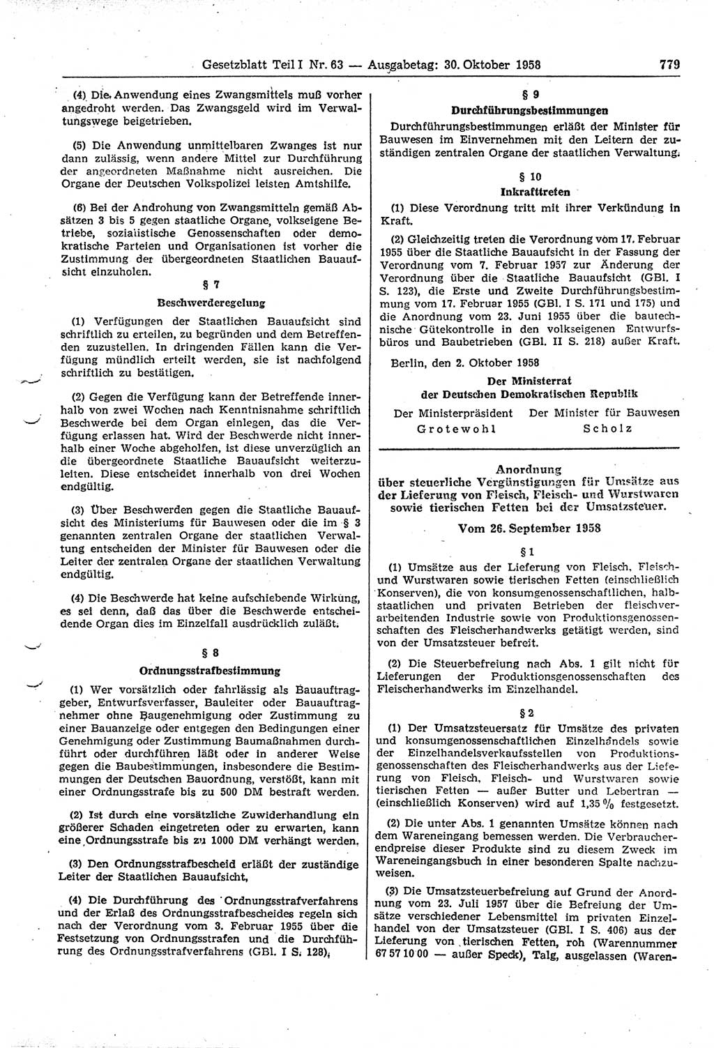 Gesetzblatt (GBl.) der Deutschen Demokratischen Republik (DDR) Teil Ⅰ 1958, Seite 779 (GBl. DDR Ⅰ 1958, S. 779)