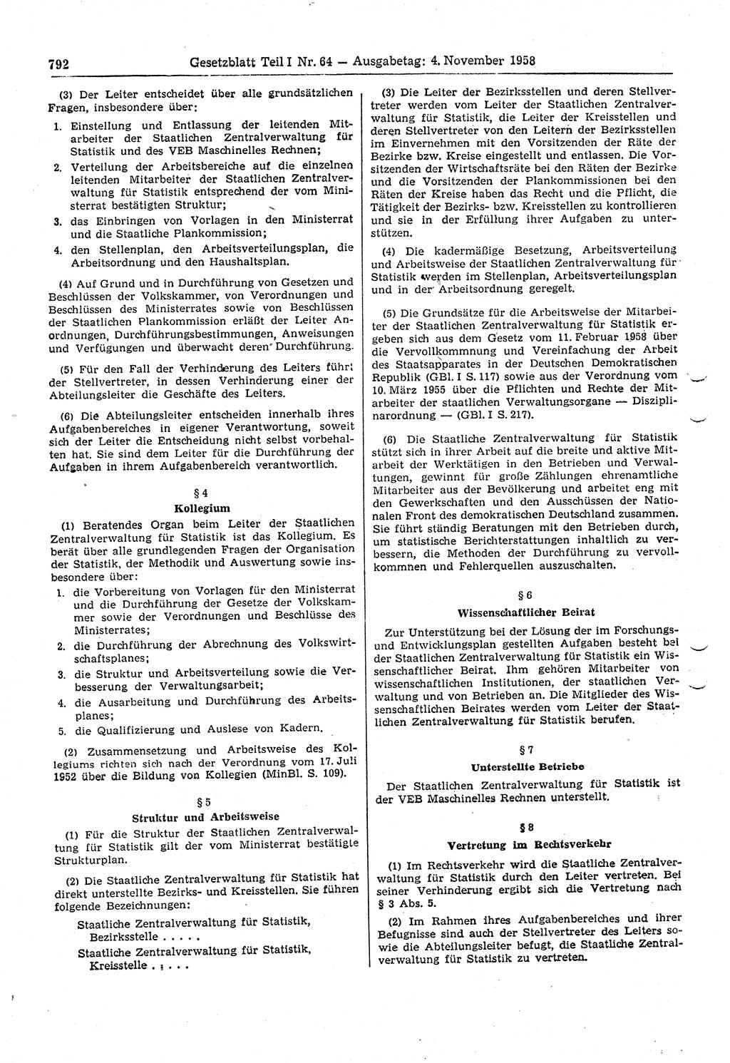 Gesetzblatt (GBl.) der Deutschen Demokratischen Republik (DDR) Teil Ⅰ 1958, Seite 792 (GBl. DDR Ⅰ 1958, S. 792)