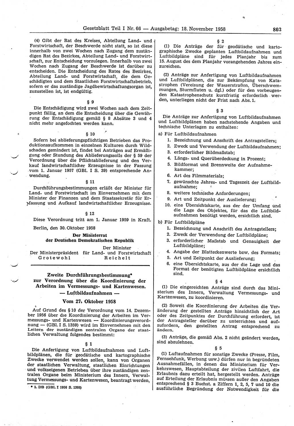 Gesetzblatt (GBl.) der Deutschen Demokratischen Republik (DDR) Teil Ⅰ 1958, Seite 803 (GBl. DDR Ⅰ 1958, S. 803)