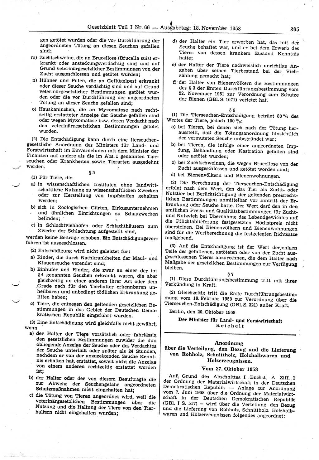 Gesetzblatt (GBl.) der Deutschen Demokratischen Republik (DDR) Teil Ⅰ 1958, Seite 805 (GBl. DDR Ⅰ 1958, S. 805)