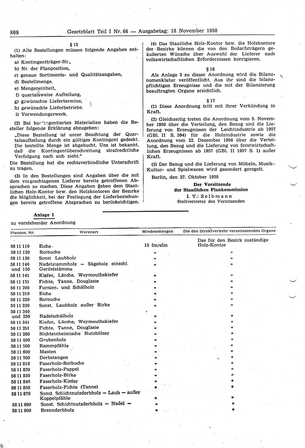 Gesetzblatt (GBl.) der Deutschen Demokratischen Republik (DDR) Teil â… 1958, Seite 808 (GBl. DDR â… 1958, S. 808)