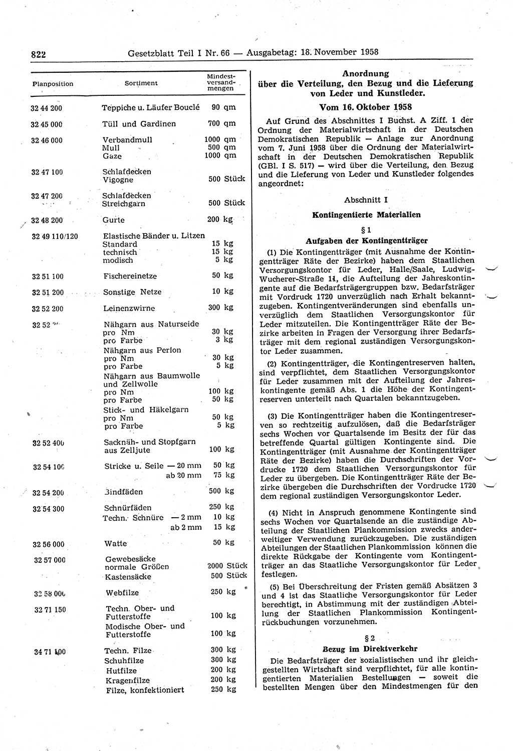 Gesetzblatt (GBl.) der Deutschen Demokratischen Republik (DDR) Teil Ⅰ 1958, Seite 822 (GBl. DDR Ⅰ 1958, S. 822)