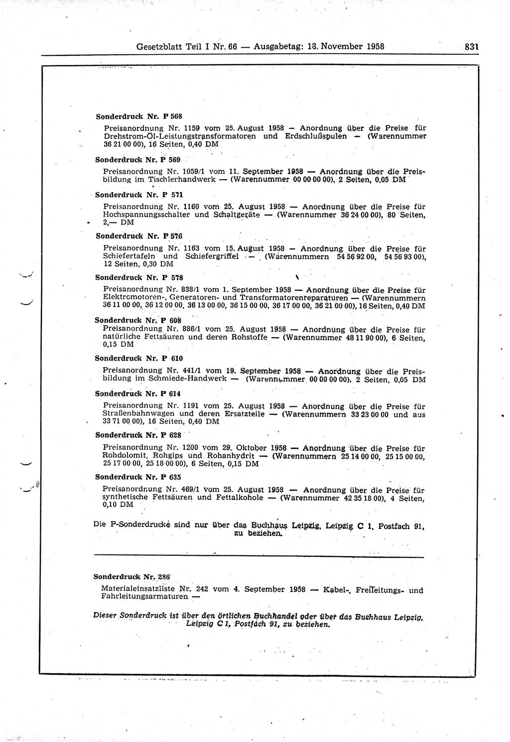 Gesetzblatt (GBl.) der Deutschen Demokratischen Republik (DDR) Teil Ⅰ 1958, Seite 831 (GBl. DDR Ⅰ 1958, S. 831)