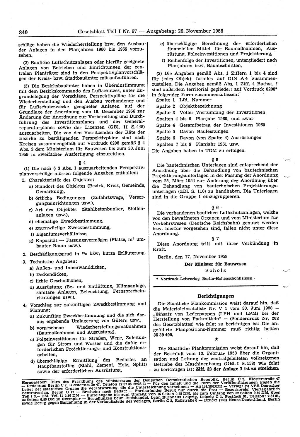 Gesetzblatt (GBl.) der Deutschen Demokratischen Republik (DDR) Teil Ⅰ 1958, Seite 840 (GBl. DDR Ⅰ 1958, S. 840)