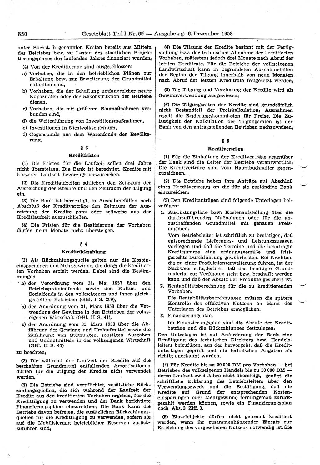 Gesetzblatt (GBl.) der Deutschen Demokratischen Republik (DDR) Teil Ⅰ 1958, Seite 850 (GBl. DDR Ⅰ 1958, S. 850)
