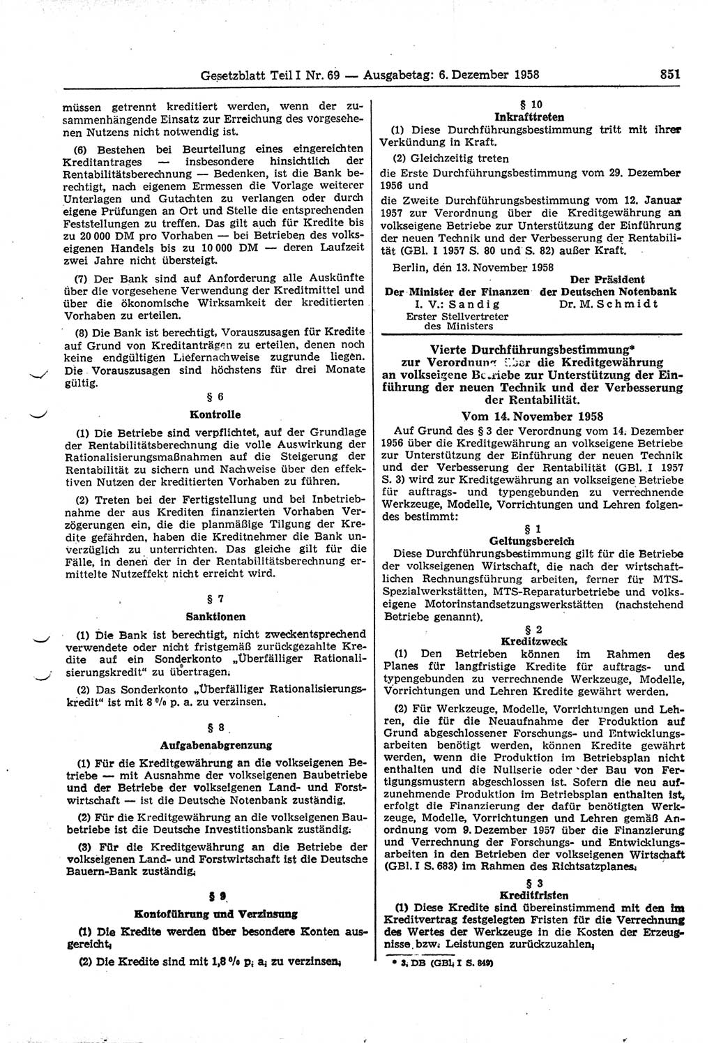 Gesetzblatt (GBl.) der Deutschen Demokratischen Republik (DDR) Teil Ⅰ 1958, Seite 851 (GBl. DDR Ⅰ 1958, S. 851)