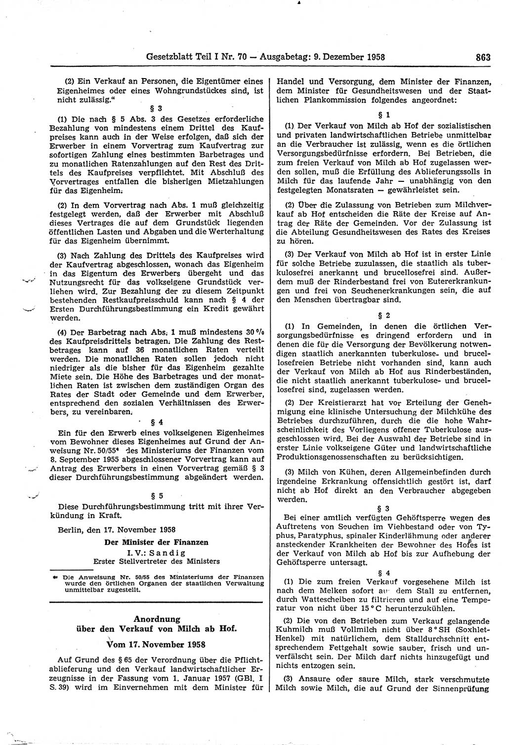 Gesetzblatt (GBl.) der Deutschen Demokratischen Republik (DDR) Teil Ⅰ 1958, Seite 863 (GBl. DDR Ⅰ 1958, S. 863)