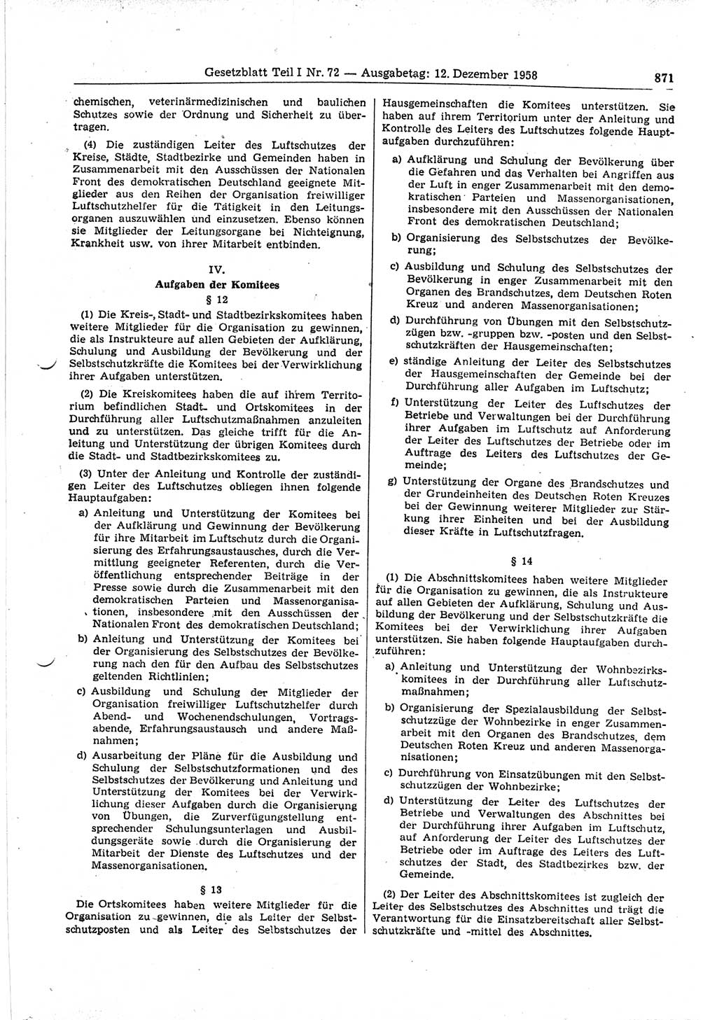 Gesetzblatt (GBl.) der Deutschen Demokratischen Republik (DDR) Teil Ⅰ 1958, Seite 871 (GBl. DDR Ⅰ 1958, S. 871)