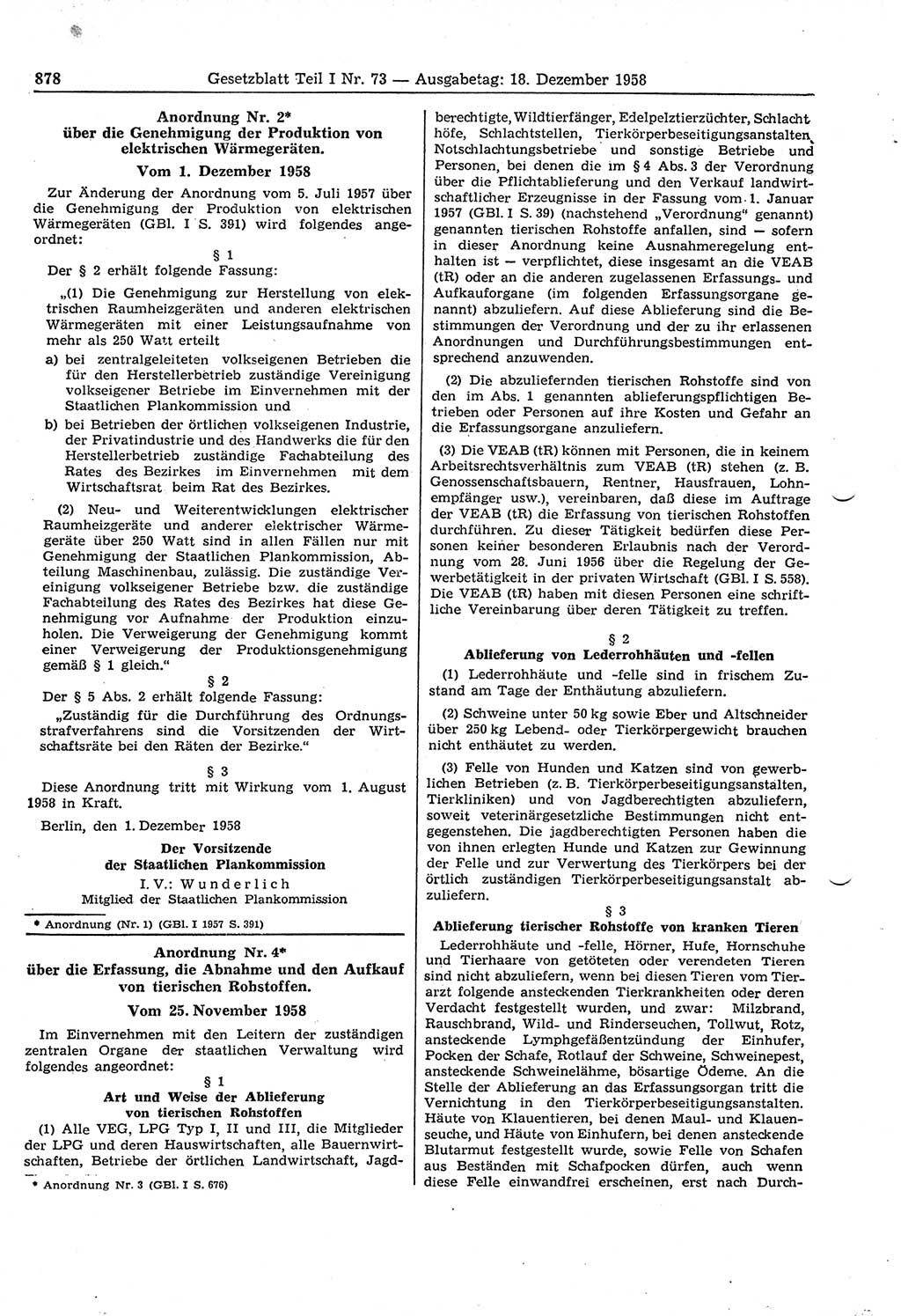Gesetzblatt (GBl.) der Deutschen Demokratischen Republik (DDR) Teil Ⅰ 1958, Seite 878 (GBl. DDR Ⅰ 1958, S. 878)