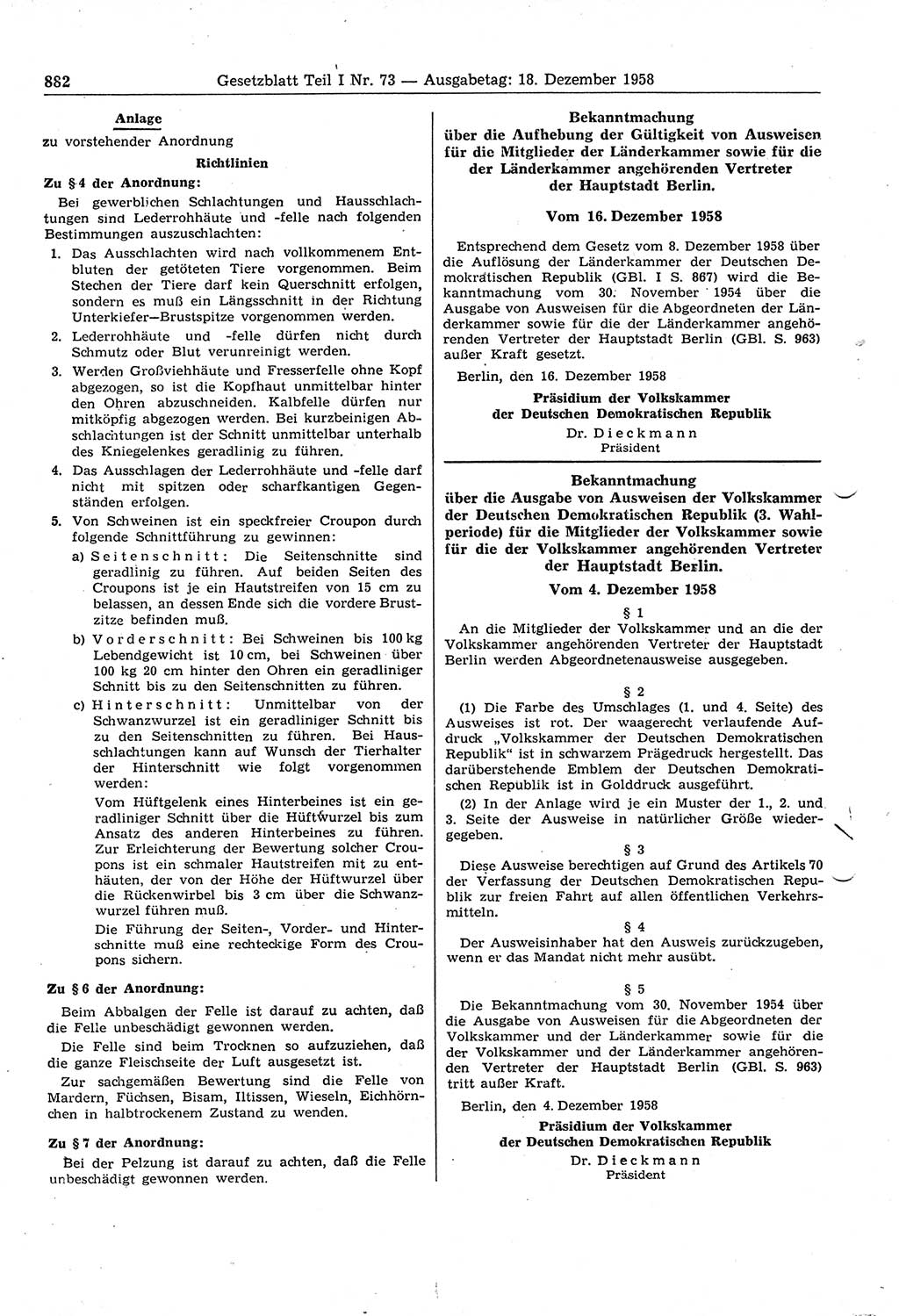 Gesetzblatt (GBl.) der Deutschen Demokratischen Republik (DDR) Teil Ⅰ 1958, Seite 882 (GBl. DDR Ⅰ 1958, S. 882)